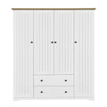 Freestanding 4 - Door Wardrobe Armoire with 2 Drawers and Hanging Rods for Clothes Storage